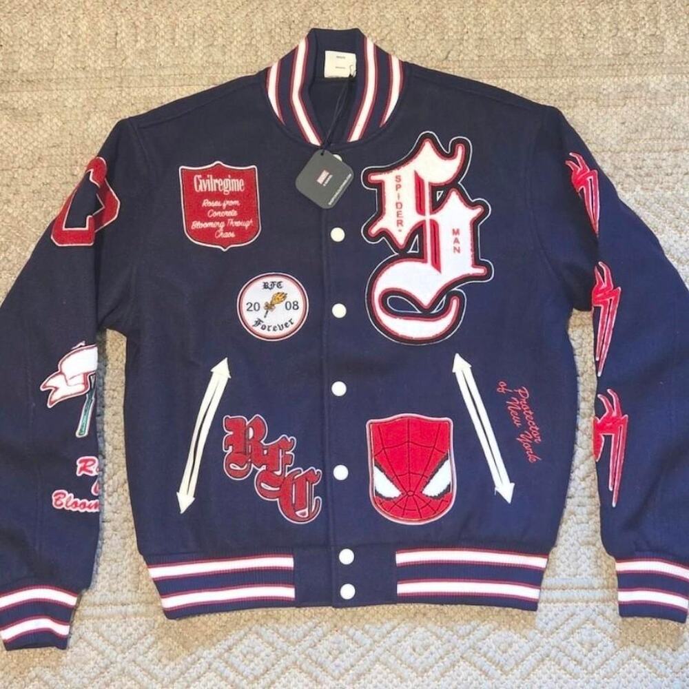 Civil Regime x Marvel Spider-Man Letterman Jacket Size Medium NWT